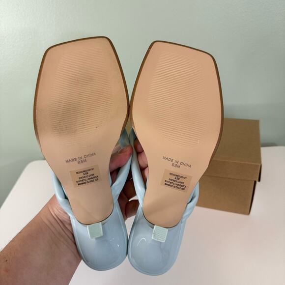 Steve Madden Women's Moxxi Heeled Square Open Toe Slip On Sandal Light Blue 9.5 - Picture 9 of 11